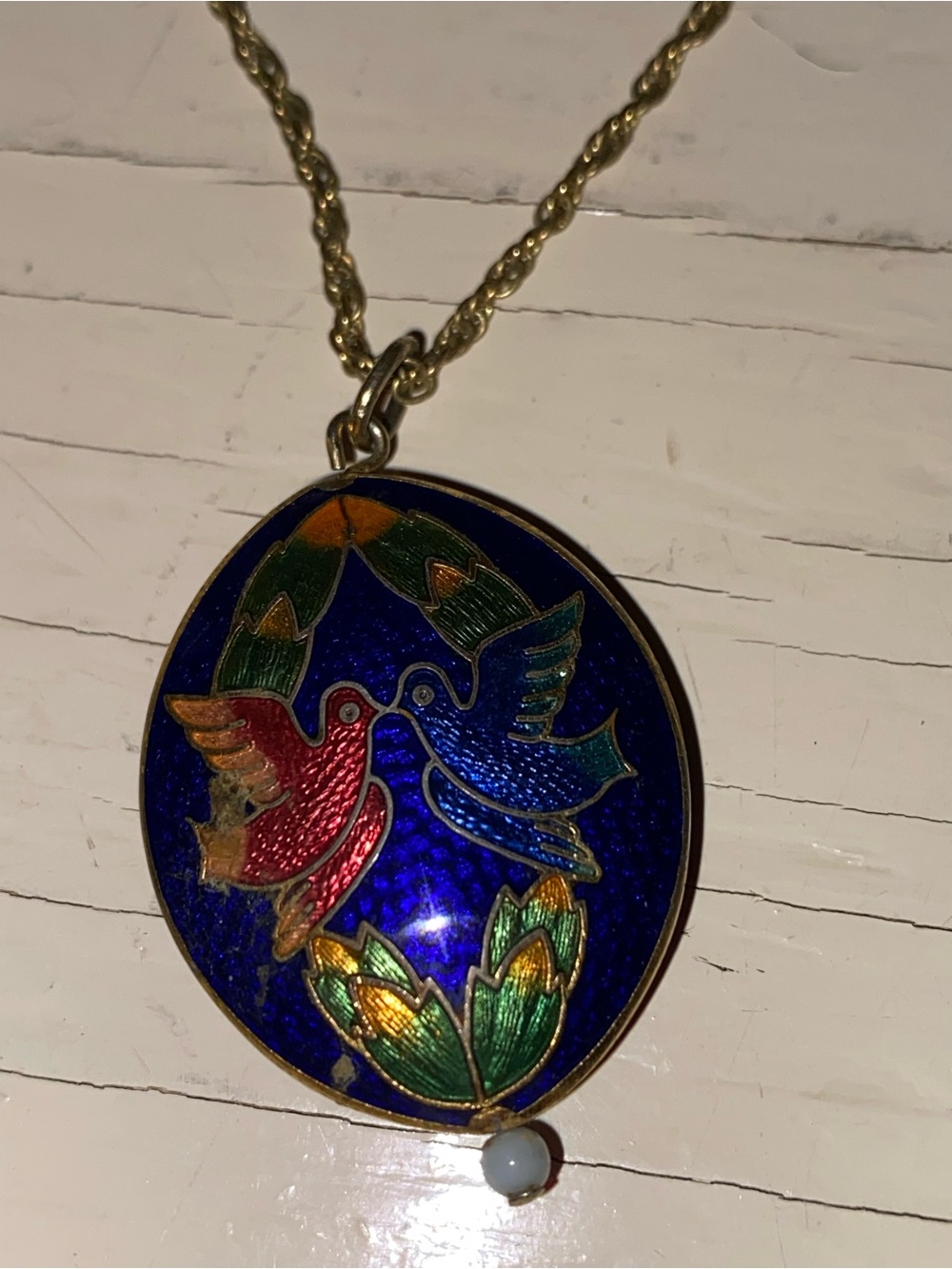D’ORLAN Vintage Cloisonné Bird Pendant on Chain